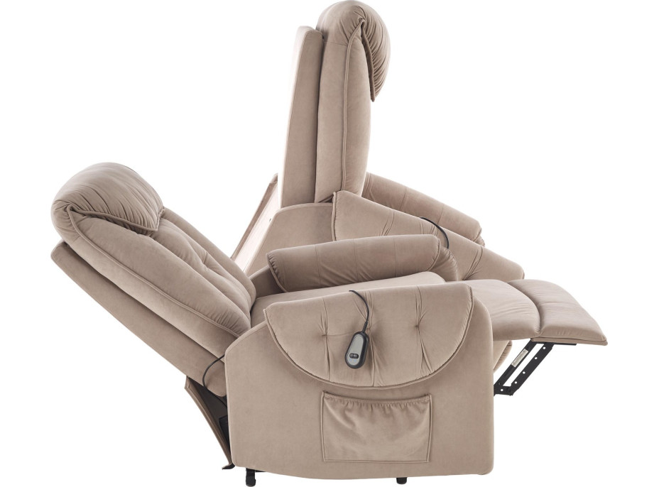 Elektrické polohovacie kreslo HORTON - čalúnené látkou - béžové