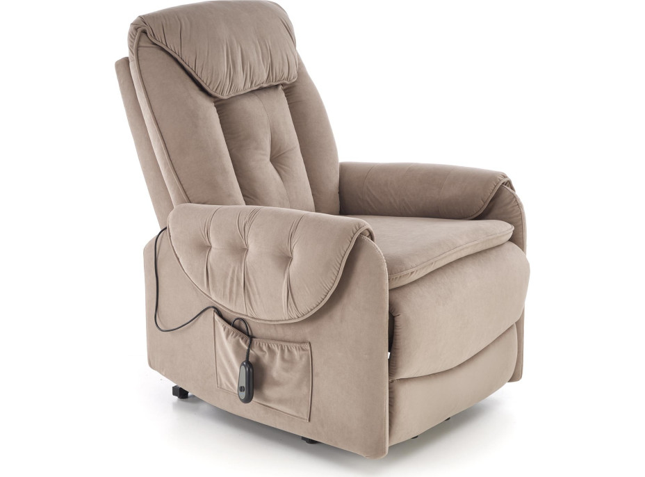 Elektrické polohovacie kreslo HORTON - čalúnené látkou - béžové