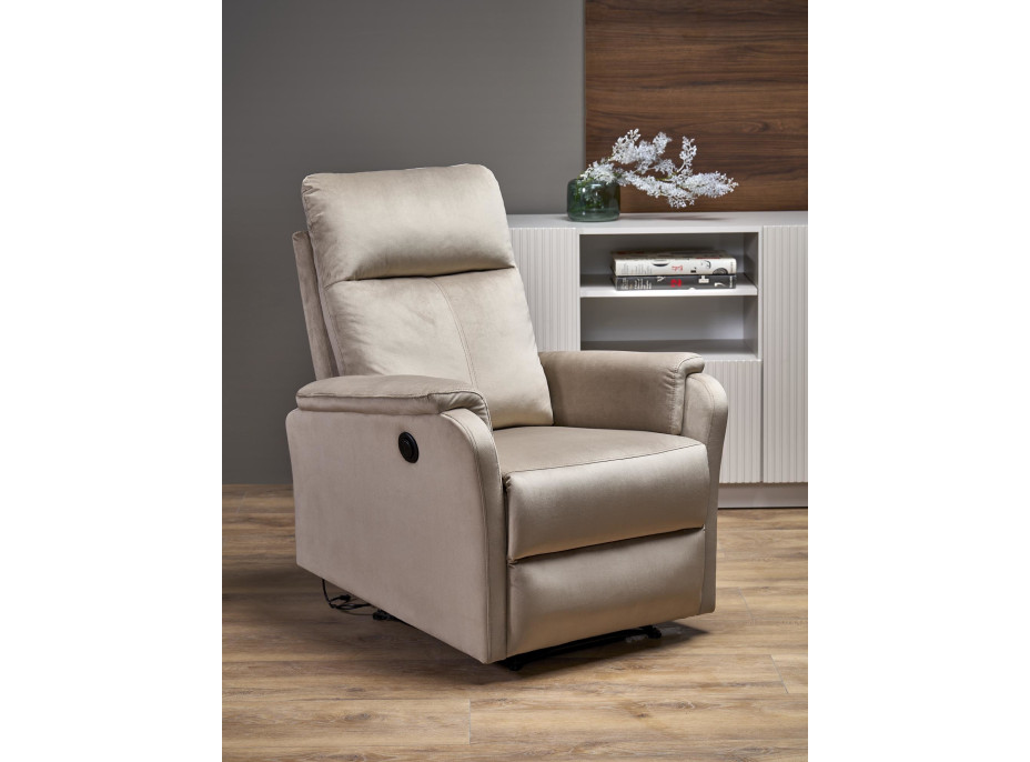 Elektrické polohovacie kreslo CROCUS - čalúnené látkou - béžové