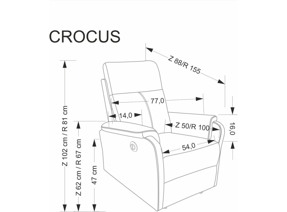 Elektrické polohovacie kreslo CROCUS - čalúnené látkou - béžové