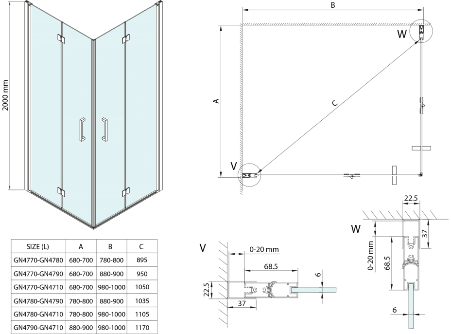 Gelco LORO obdĺžnikový sprchovací kút 1000x700mm, rohový vstup GN4710-2