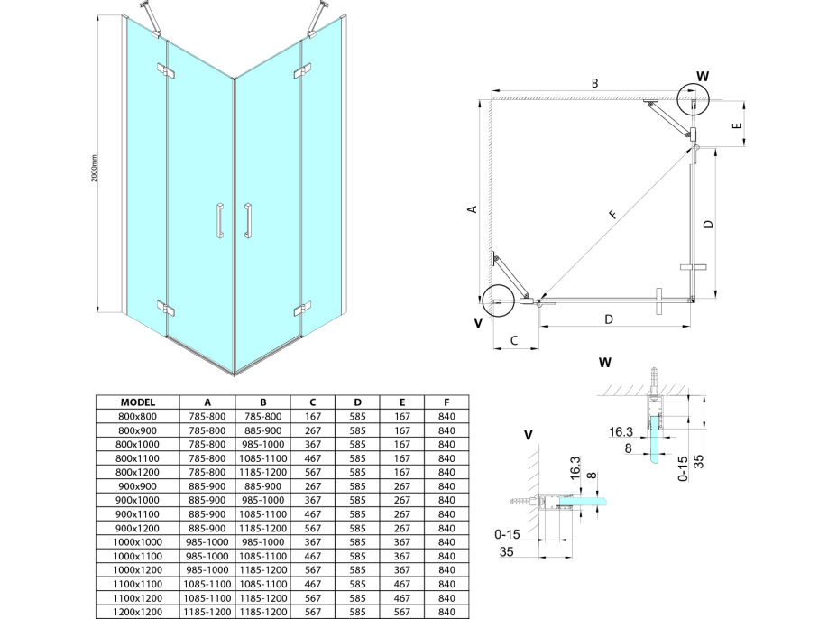 Gelco TRINITY CHROME štvorcový sprchovací kút 800x800mm, rohový vstup, číre sklo GT2280-80C-CH