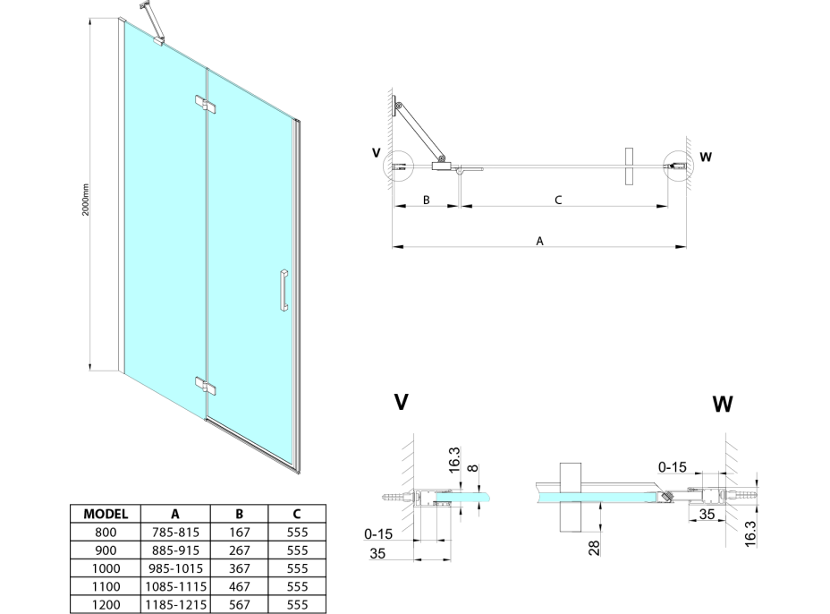 Gelco TRINITY CHROME sprchové dvere do niky 1000mm, matné sklo, pravé GT1210MR-CH