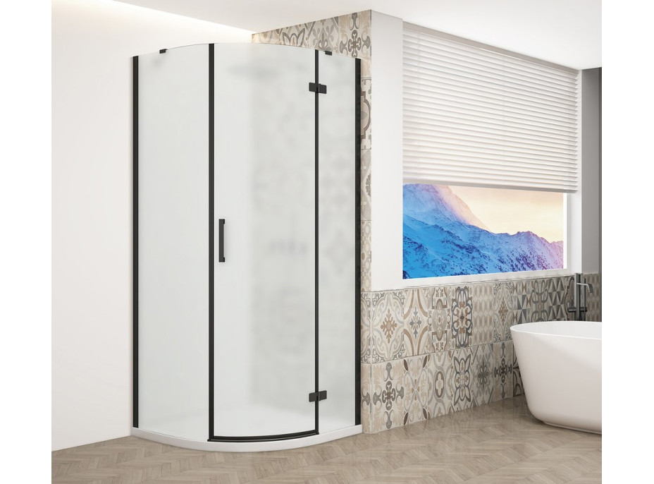 Gelco TRINITY BLACK štvrťkruhový sprchovací kút 900x900mm, matné sklo, pravé GT6590MR-B