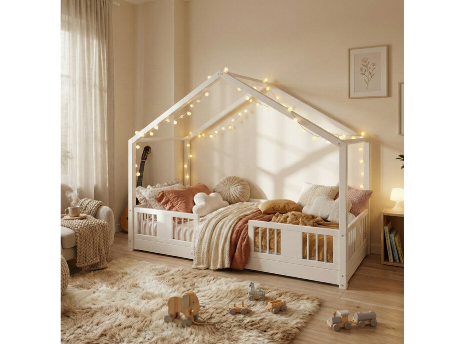 Detská domčeková Montessori posteľ z masívu borovice LUNA S - 200x90 cm