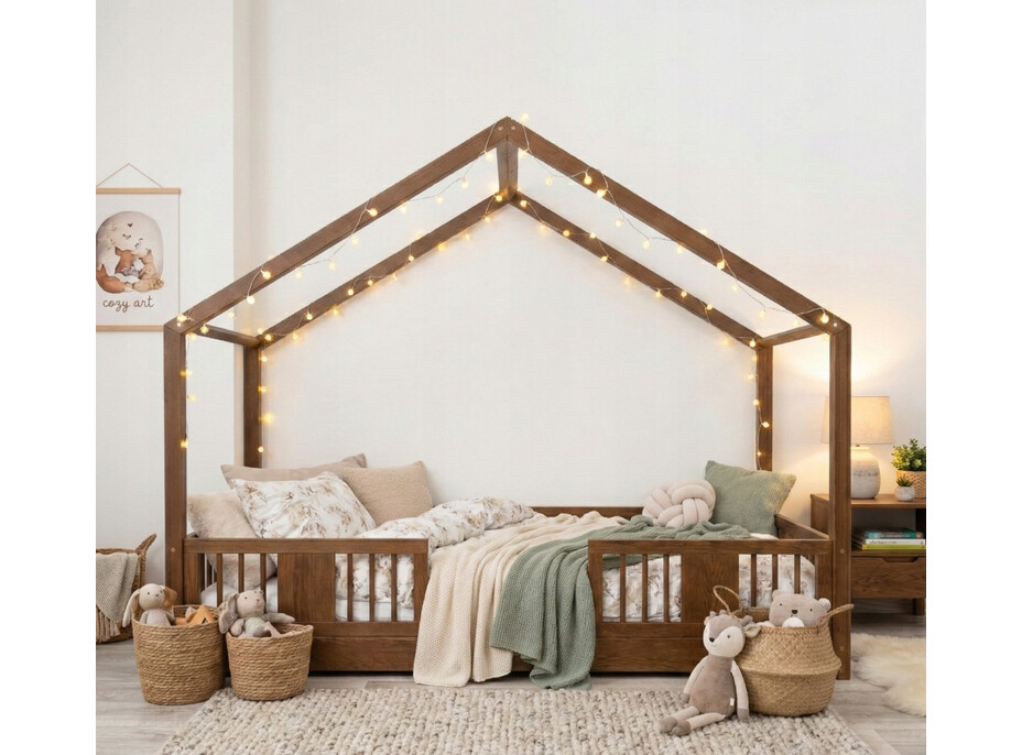 Detská domčeková Montessori posteľ z masívu borovice LUNA S - 200x90 cm