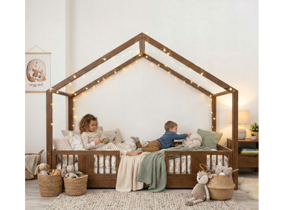 Detská domčeková Montessori posteľ z masívu borovice LUNA S - 200x90 cm