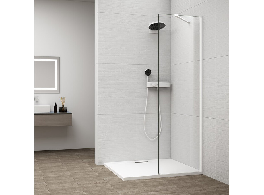 Polysan ESCA WHITE MATT jednodielna sprchová zástena na inštaláciu k stene, sklo číre, 600 mm ES1060-03