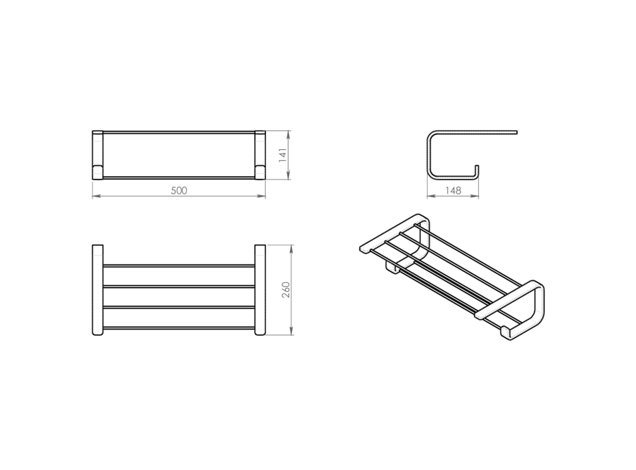 Gedy OUTLINE polica na uteráky s hrazdou, čierna mat 323514