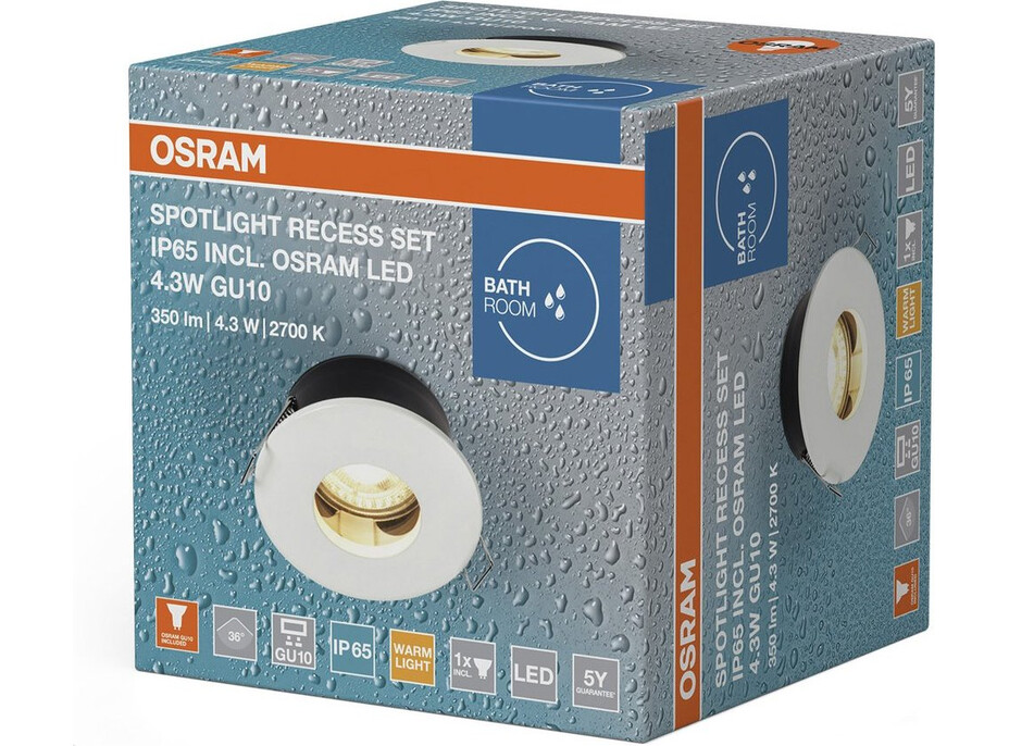 OSRAM Kúpeľňové podhľadové svietidlo, ø 85mm, GU10OSRAM, 4, 3W, 230V, IP65, biela AC3146902ZS