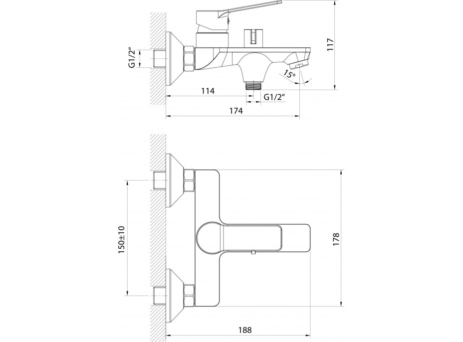 Aqualine SINTRA nástenná vaňová batéria, čierna mat SX010B
