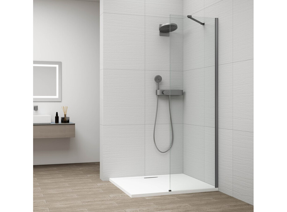 Polysan ESCA GUN METAL jednodielna sprchová zástena na inštaláciu k stene, sklo číre, 400 mm ES1040-11