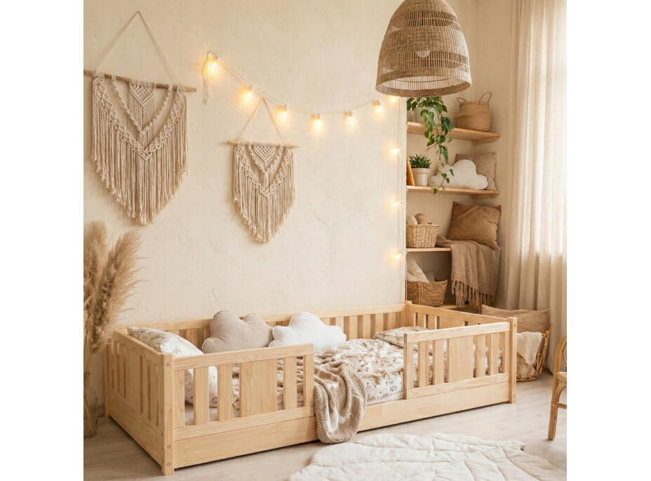 Detská Montessori posteľ z masívu borovice NIKO - 160x80 cm