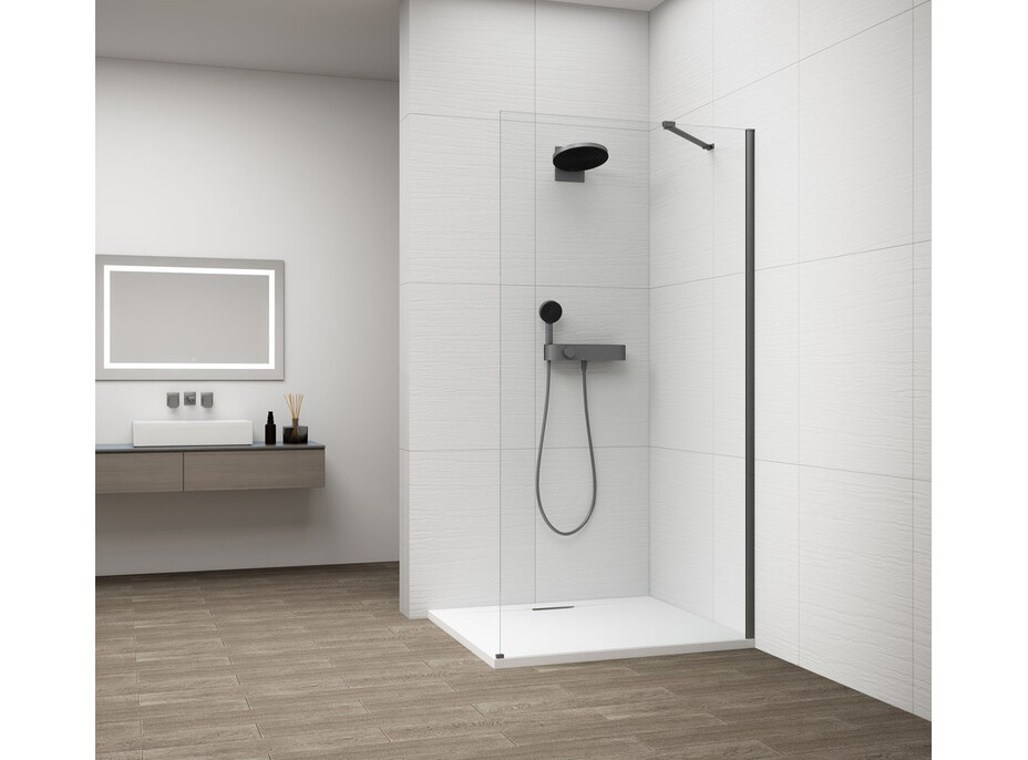 Polysan ESCA GUN METAL jednodielna sprchová zástena na inštaláciu k stene, sklo číre, 700 mm ES1070-11