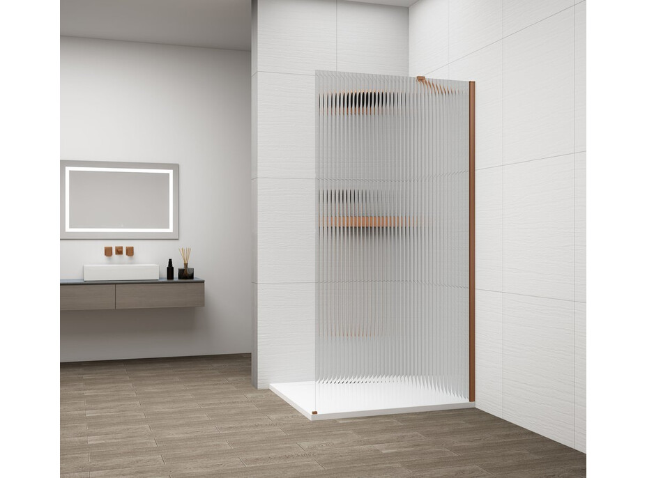 Polysan ESCA COPPER MATT jednodielna sprchová zástena na inštaláciu k stene, sklo Flute, 800 mm ES1380-09