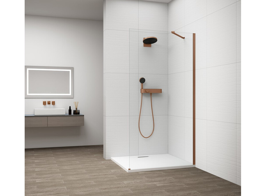 Polysan ESCA COPPER MATT jednodielna sprchová zástena na inštaláciu k stene, sklo číre, 900 mm ES1090-09