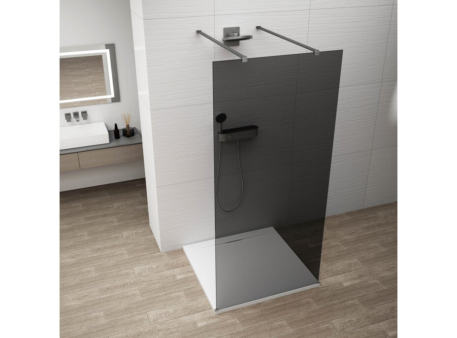 Polysan ESCA GUN METAL jednodielna sprchová zástena do priestoru, dymové sklo, 1400 mm ES1214-12