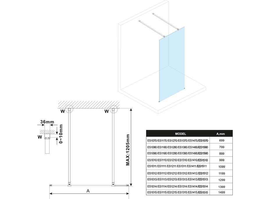 Polysan ESCA GOLD MATT jednodielna sprchová zástena do priestoru, dymové matné sklo, 1300 mm ES1413-08