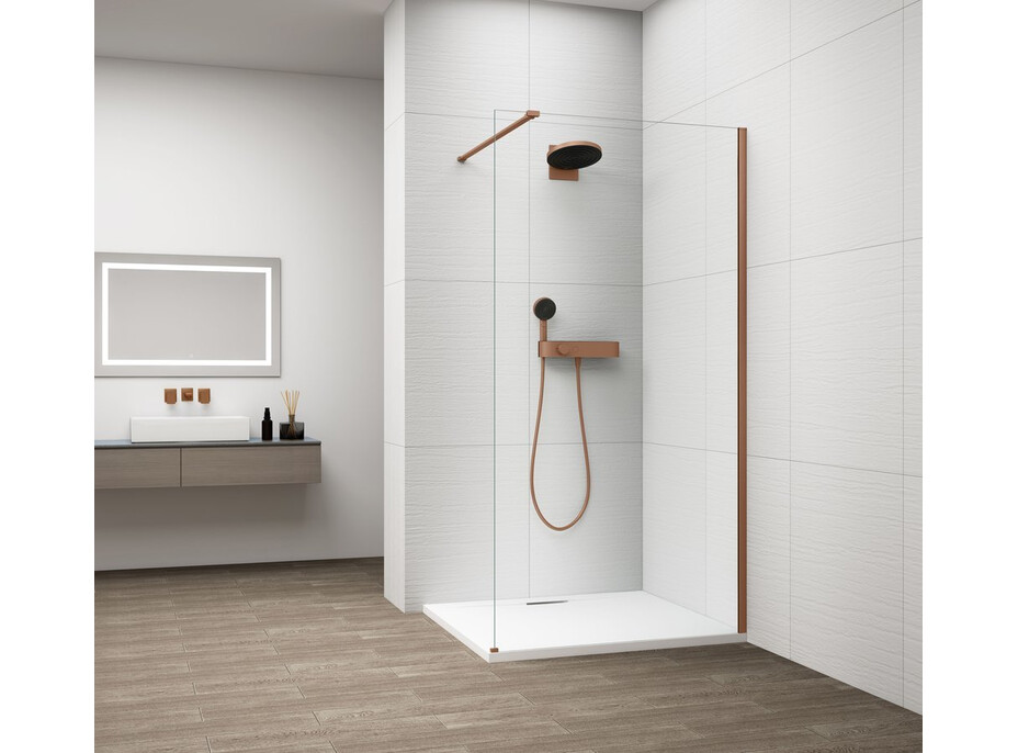Polysan ESCA COPPER MATT jednodielna sprchová zástena na inštaláciu k stene, sklo číre, 1300 mm ES1013-09