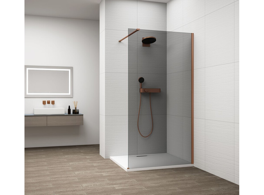 Polysan ESCA COPPER MATT jednodielna sprchová zástena na inštaláciu k stene, dymové sklo, 900 mm ES1290-09