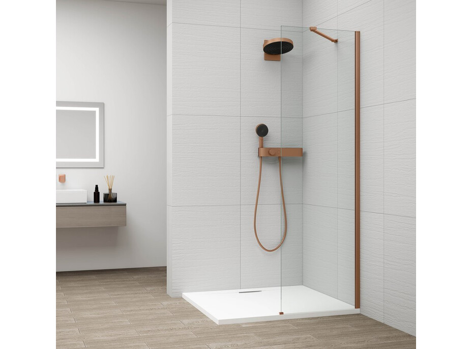 Polysan ESCA COPPER MATT jednodielna sprchová zástena na inštaláciu k stene, sklo číre, 300 mm ES1030-09