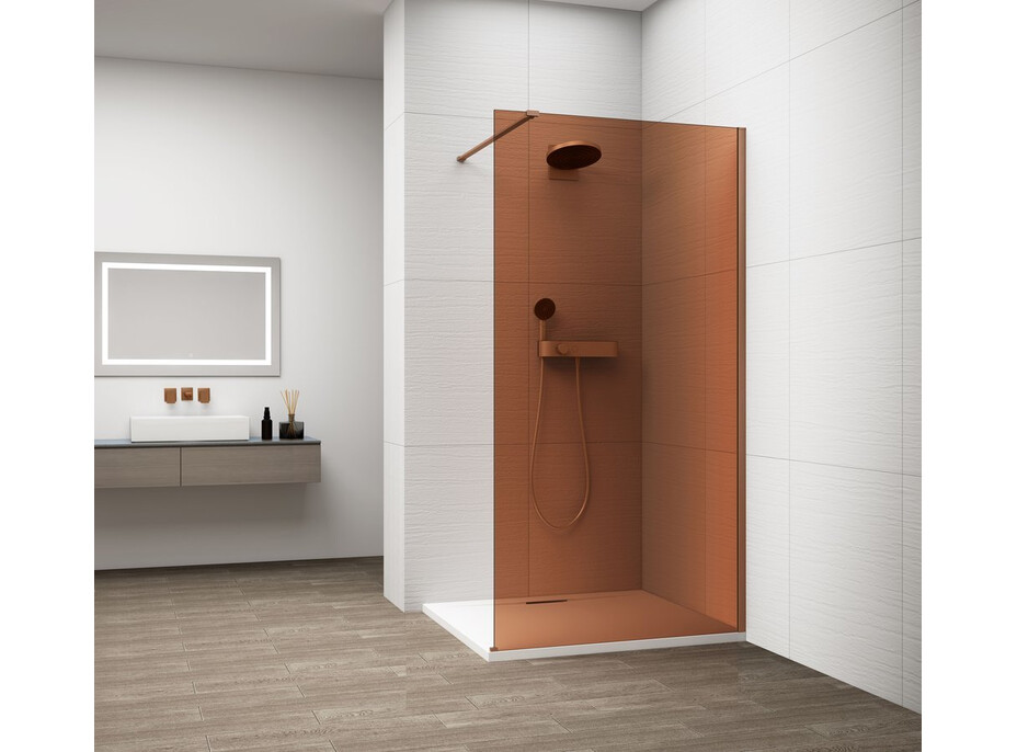Polysan ESCA COPPER MATT jednodielna sprchová zástena na inštaláciu k stene, sklo Marron, 700 mm ES1570-09