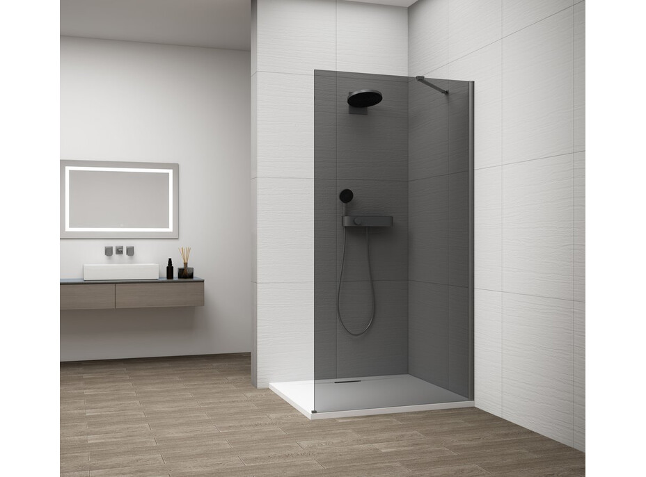 Polysan ESCA GUN METAL jednodielna sprchová zástena na inštaláciu k stene, dymové sklo, 1200 mm ES1212-11