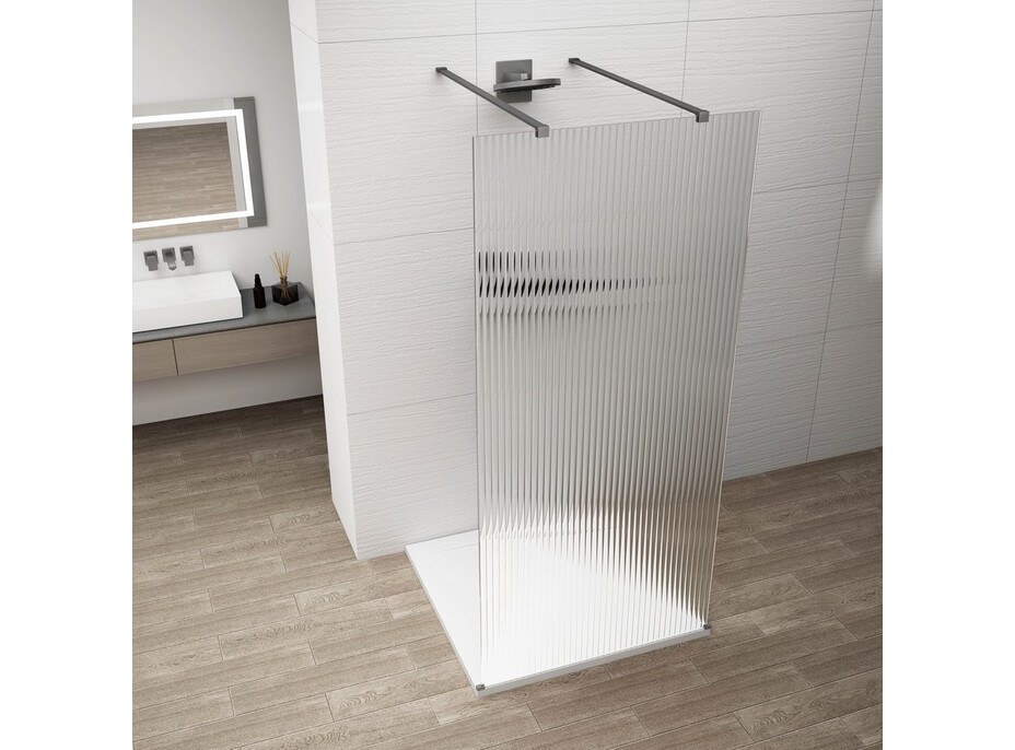 Polysan ESCA GUN METAL jednodielna sprchová zástena do priestoru, sklo Flute, 1200 mm ES1312-12