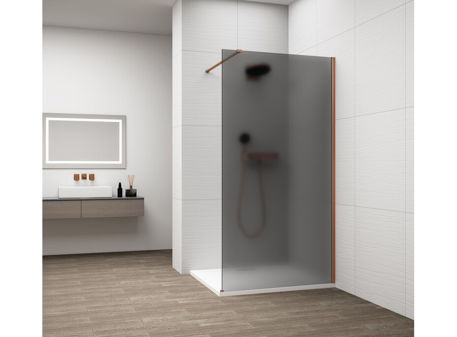 Polysan ESCA COPPER MATT jednodielna sprchová zástena na inštaláciu k stene, dymové matné sklo, 800 mm ES1480-09