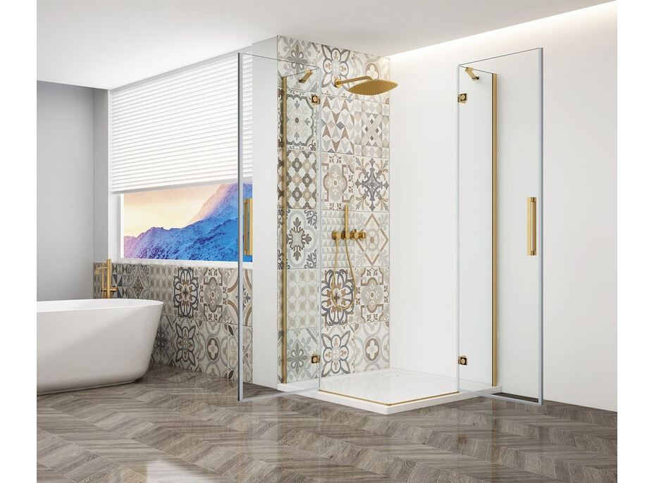 Gelco TRINITY GOLD MATT obdĺžnikový sprchovací kút 1200x1100mm, rohový vstup, číre sklo GT2211-12C-G