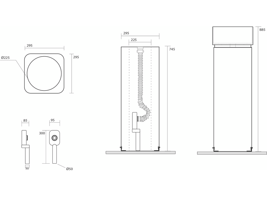 Kerasan HAKO keramické umývadlo voľne stojace, 30x88, 5x30cm, čierna mat 554331-2
