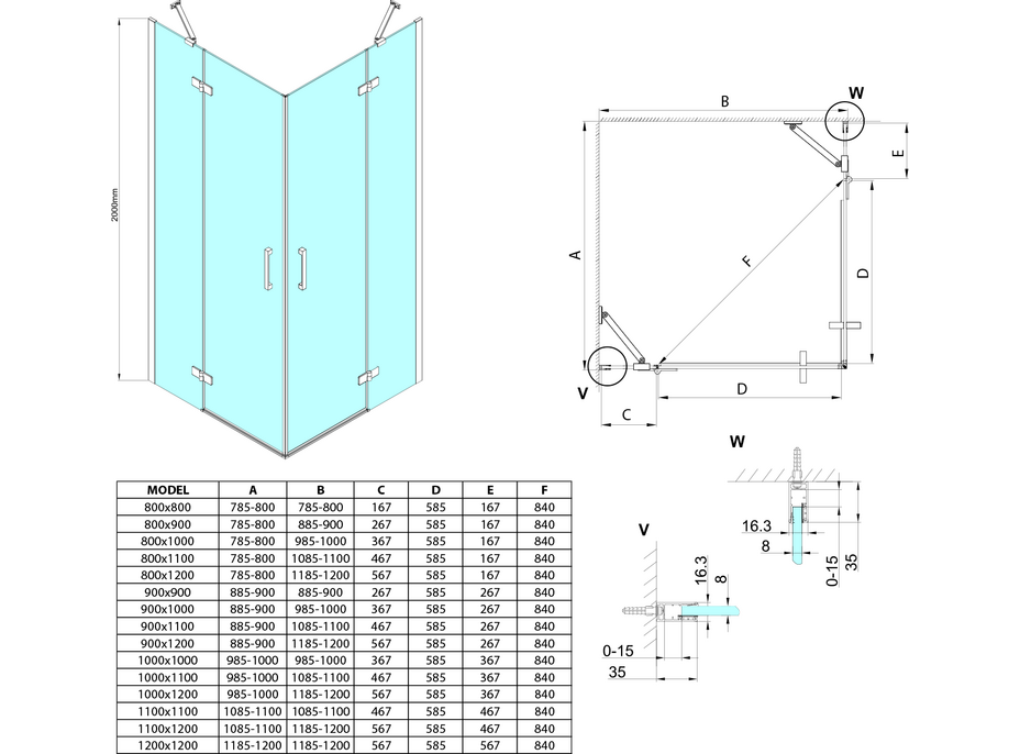 Gelco TRINITY CHROME štvorcový sprchovací kút 900x900mm, rohový vstup, číre sklo GT2290-90C-CH