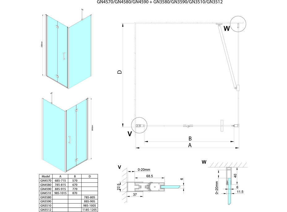 Gelco LORO štvorcový sprchovací kút 1000x1000mm GN4510-04