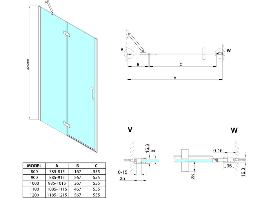 Gelco TRINITY GOLD MATT sprchové dvere do niky 1100mm, číre sklo, ľavé GT1211CL-G