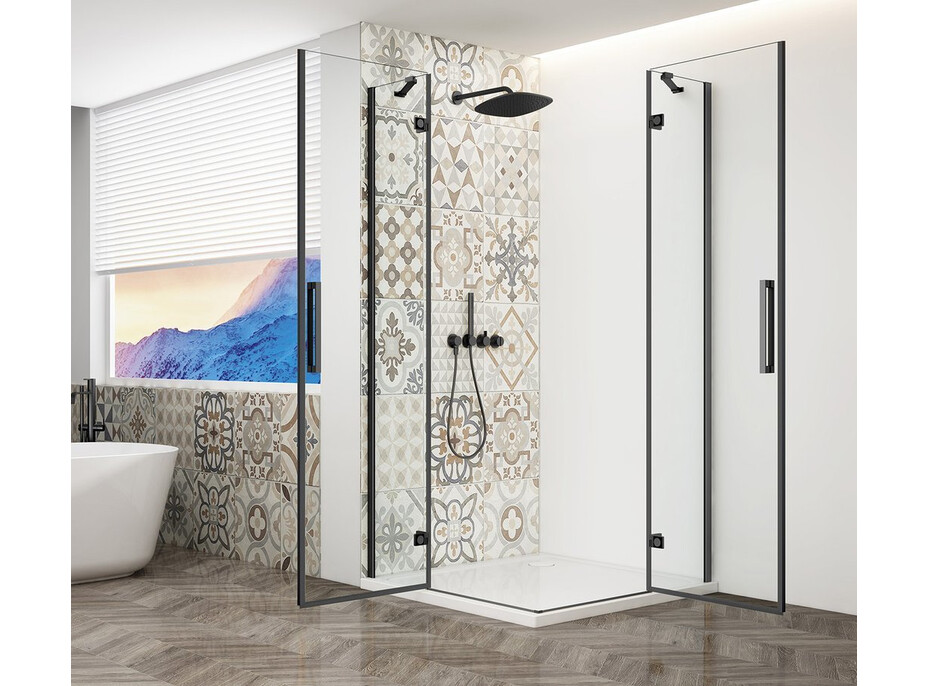 Gelco TRINITY BLACK obdĺžnikový sprchovací kút 900x800mm, rohový vstup, číre sklo GT2280-90C-B