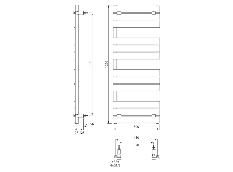 Aqualine BONDECO vykurovacie teleso 500x1266mm, čierna mat DC512B