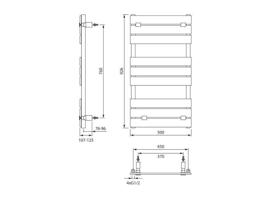 Aqualine BONDECO vykurovacie teleso 500x926mm, čierna mat DC592B