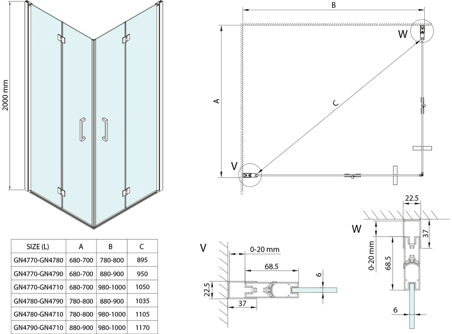 Gelco LORO obdĺžnikový sprchovací kút 1000x800mm, rohový vstup GN4710-3