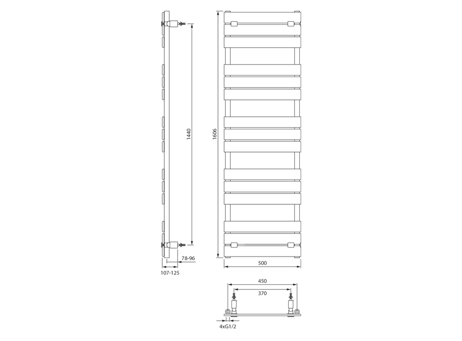 Aqualine BONDECO vykurovacie teleso 500x1606mm, čierna mat DC516B
