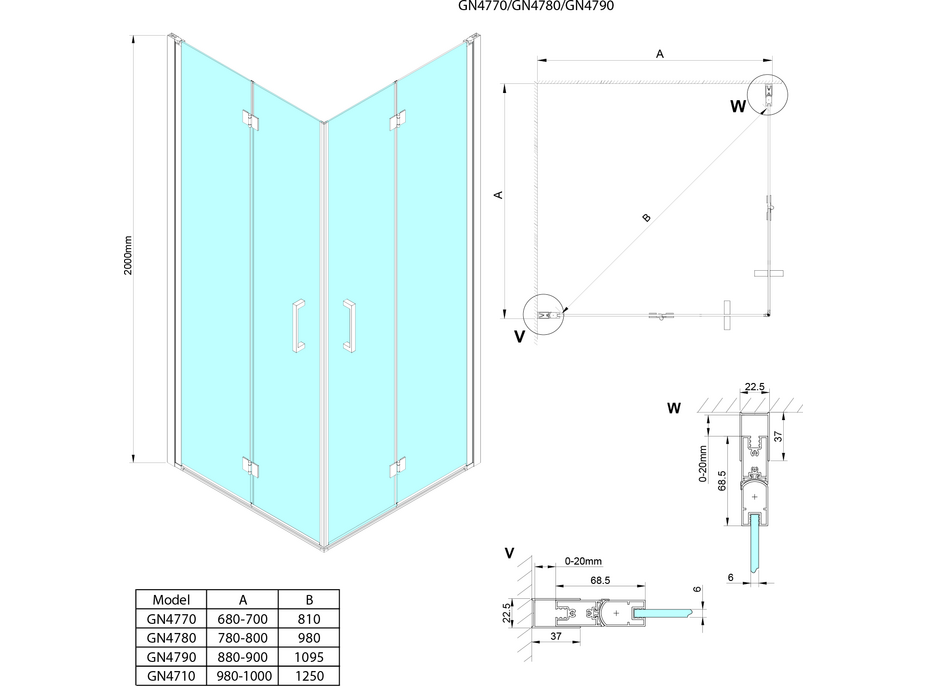 Gelco LORO štvorcový sprchovací kút 1000x1000 mm, rohový vstup GN4710-1