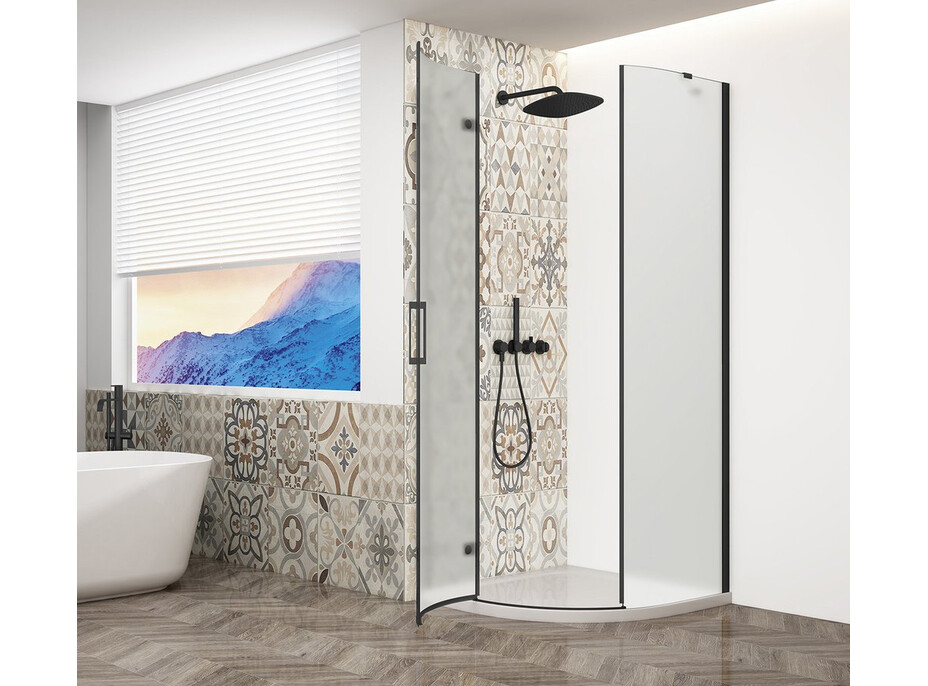 Gelco TRINITY BLACK štvrťkruhový sprchovací kút 900x900mm, matné sklo, ľavé GT6590ML-B