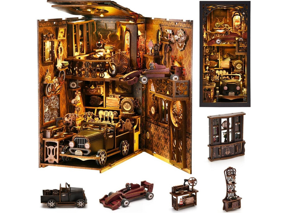 2Kids Toys 3D skladačka Zarážka na knihy Miniatúra domčeka Vintage auta