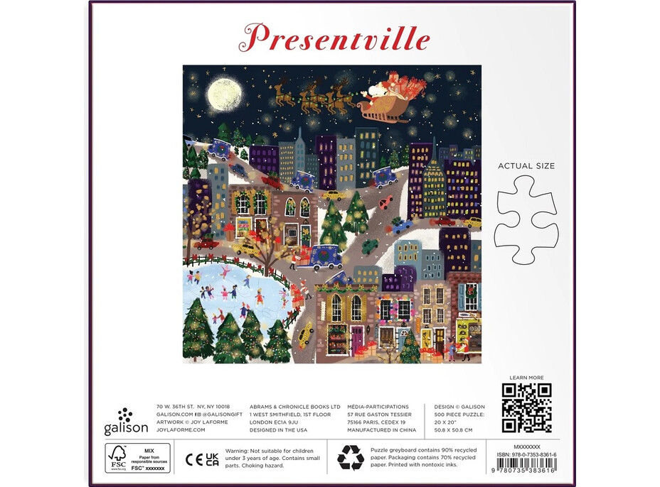 Galison Fóliové puzzle Joy Laforme Vianočné mestečko Presentville 500 dielikov