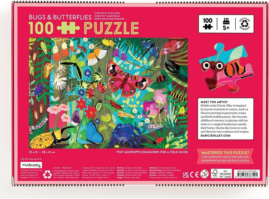 Mudpuppy Puzzle Motýle a hmyz 100 dielikov