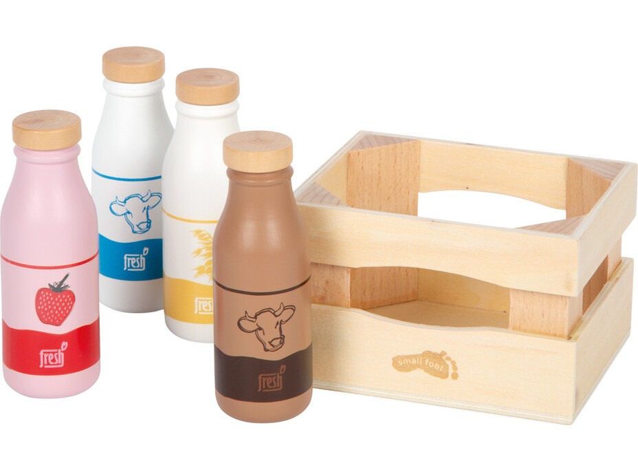 small foot Drevená prepravka s mliečnymi nápojmi