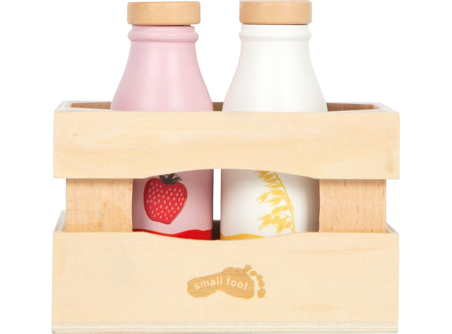 small foot Drevená prepravka s mliečnymi nápojmi