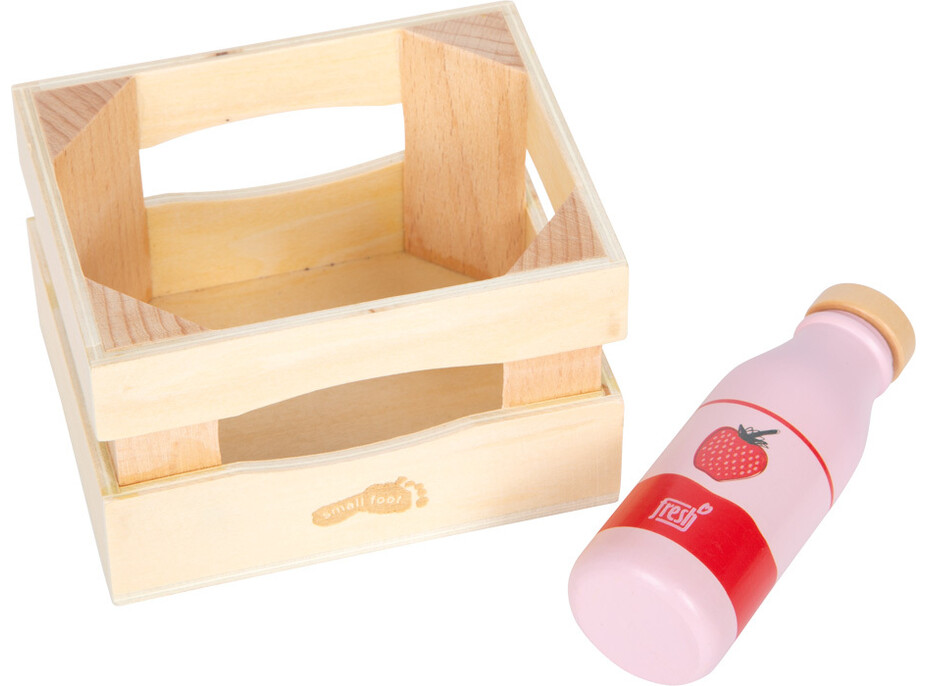 small foot Drevená prepravka s mliečnymi nápojmi