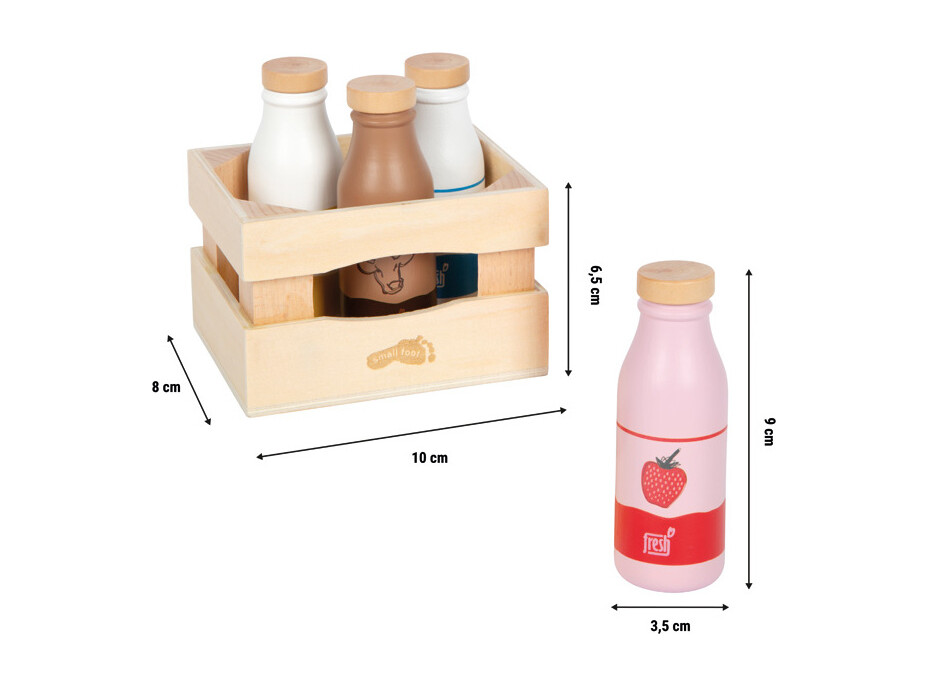 small foot Drevená prepravka s mliečnymi nápojmi
