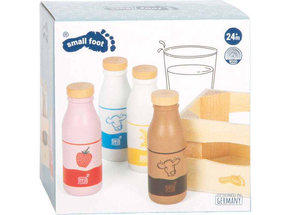 small foot Drevená prepravka s mliečnymi nápojmi