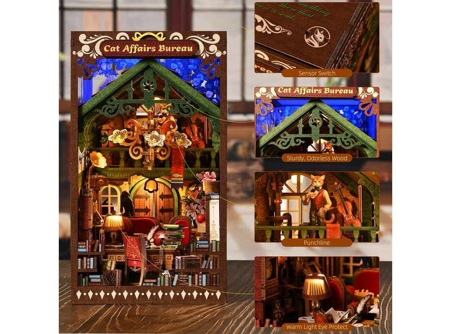 2Kids Toys 3D skladačka Zarážka na knihy Miniatúra domčeka Úrad pre záležitosti mačiek